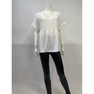 Entro Off White Short Sleeve V-neck babydoll tunic top
